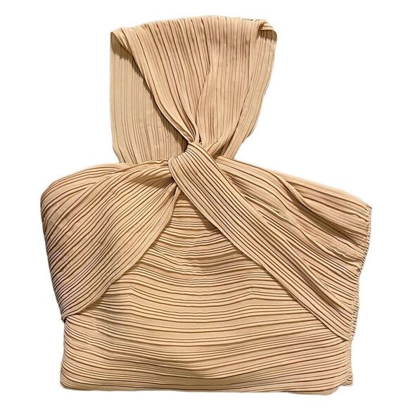 Halston Naomi Pink Pleated Twist One Shoulder Silky Evening Top NWT Size 12 - Picture 3 of 8